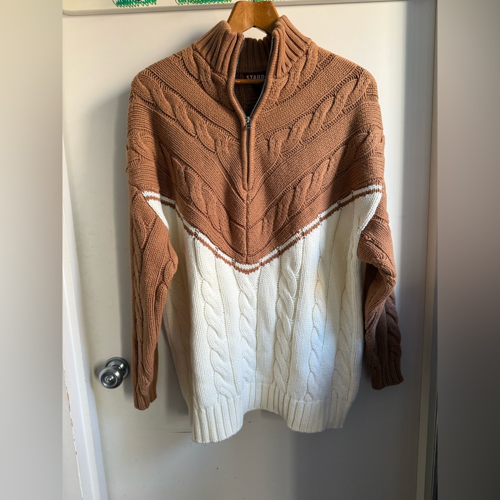 STAUD Hampton Sweater Cream and Tan size Small
